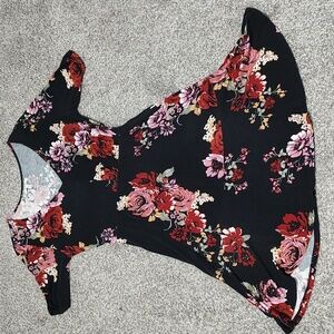Thin Black Floral Dress w Skater Hem